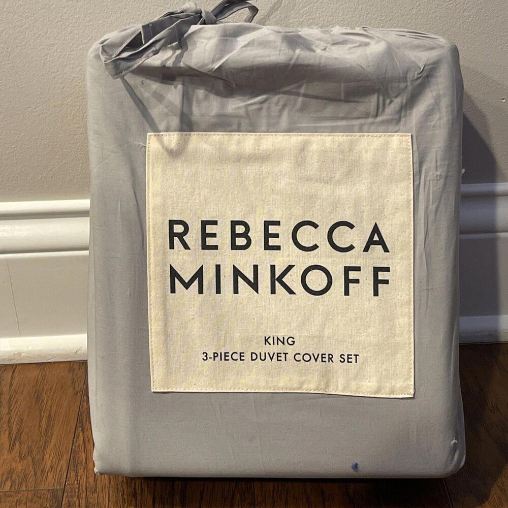 NEW REBECCA MINKOFF GRAY 100% COTTON PERCALE KING SHEET SET Msrp$179